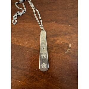 Vintage Silver Tone Necklace 4 Star Pendant 19.5” Chain Mod Retro Space Age